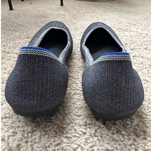 Rothy's Round Toe Birdseye Flat Shoes Knit Black White Blue Trim Women's Size 9 - Picture 4 of 8